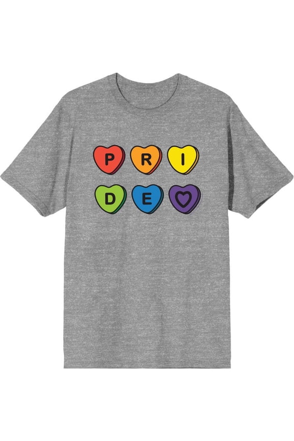 Pride Rainbow Hearts Men's Heather Gray Crew Neck Short Sleeve Tee-XL