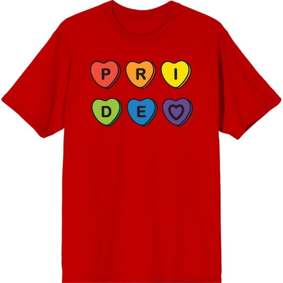 Pride Rainbow Hearts Men's Red Crew Neck Short Sleeve Tee-Large