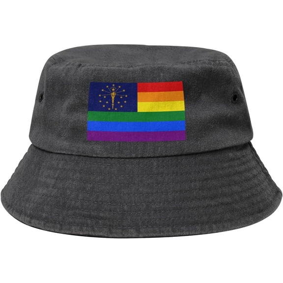 Pride Rainbow LGBT Flag of Indiana Bucket Hat for Women Men Outdoor Sun Hat Summer Beach Travel Fishing Cap
