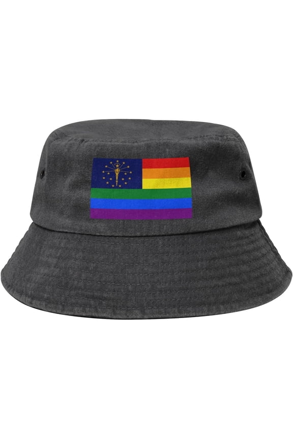 Pride Rainbow LGBT Flag of Indiana Bucket Hat for Women Men Outdoor Sun Hat Summer Beach Travel Fishing Cap