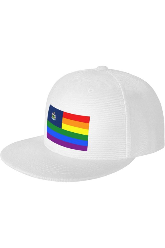 Pride Rainbow LGBT Flag of Maine Snapback Hats for Men Women Baseball Cap Adjustable Flat Bill Sun Hat