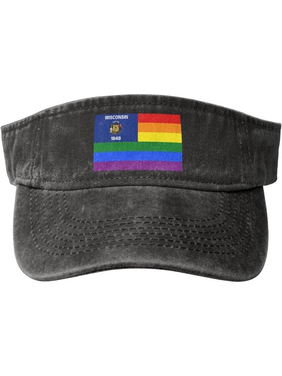 Pride Rainbow LGBT Flag of Wisconsin Sun Visor Hats for Women Men Sun Hat Cotton Golf Hat Vintage Baseball Cap
