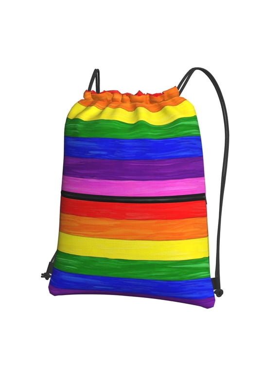 Pride Rainbow Pattern Drawstring Backpack Bag Water Resistant Yoga Shopping Cinch Bag Sackpack For Men Women