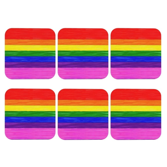 Pride Rainbow Pattern Leather Drinks Coasters Suitable for Various Cups Set of 6 Square