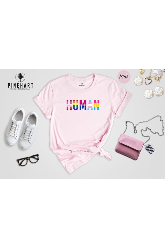 Pride Rainbow Shirt Vibrant Queer Colors Human Design Unisex Tee Cotton Blend Eco Friendly