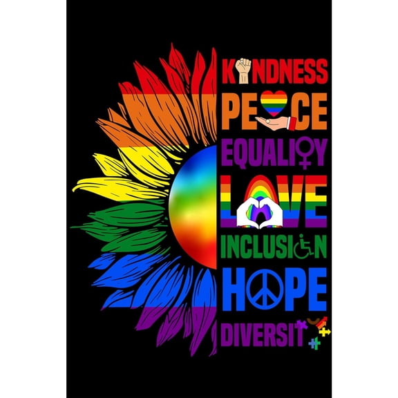 Pride Rainbow Sunflower Metal Tin Signs Kindness Peace Equality Love Inclusion Hope Diversity Sign LGBT Community Wall Art Decor for Living Room Bedroom Bathroom Decoration 8x12 Inches