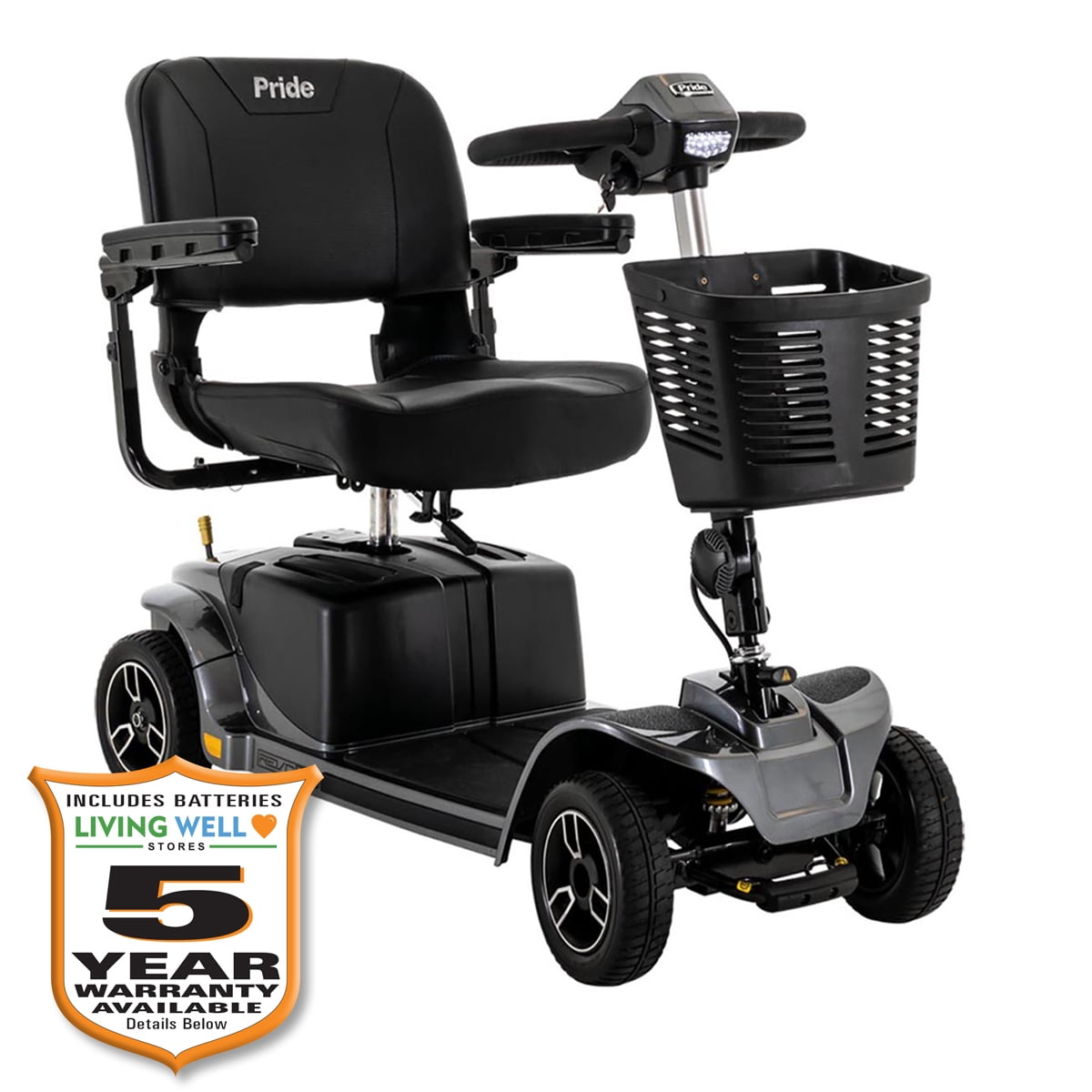 Pride Revo 2.0 4Wheel Mobility Scooter, Grey, 400 lbs. Weight Capacity Available Extended