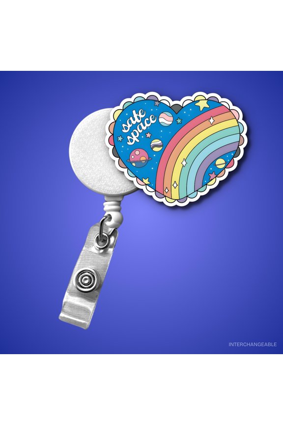 Pride Safe Space Badge Reel: Retractable ID Holder with Interchangeable Top