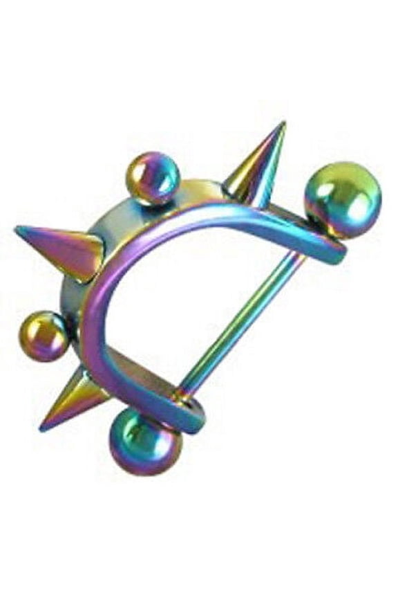 - Anodized Balls & Spikes Rainbow Nipple Ring - LGBT Gay Lesbian
