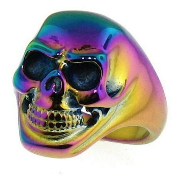 Pride Shack - Anodized Gay LGBT Rainbow Skull Ring Smiling Skeleton Biker Gothic