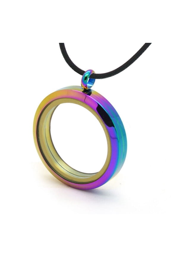 - Anodized Rainbow Locket Glass Pendant - Floating Charms or Photo