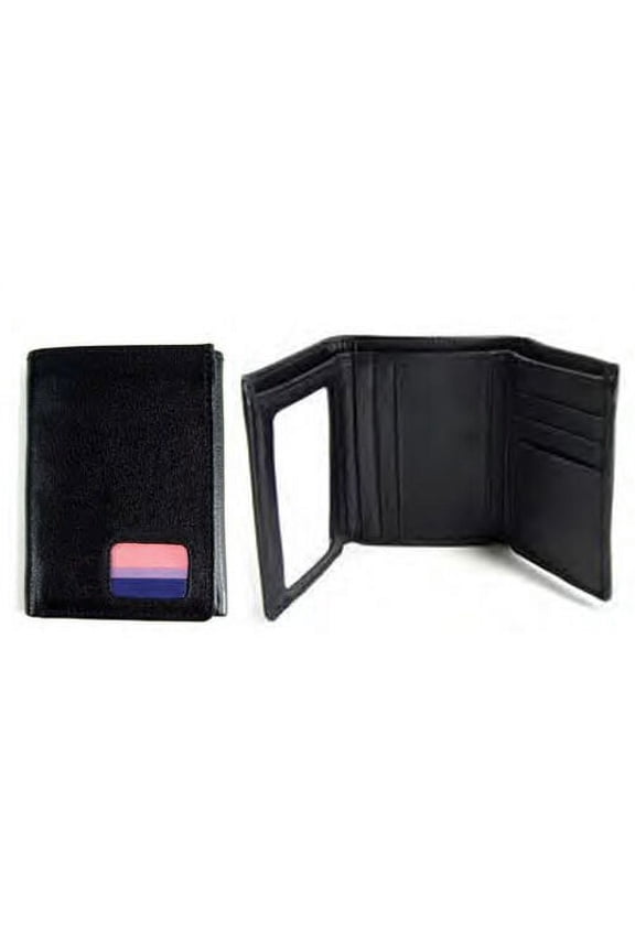- Bi Pride Flag - Black Leather Trifold Wallet - LGBT Bisexual Pride