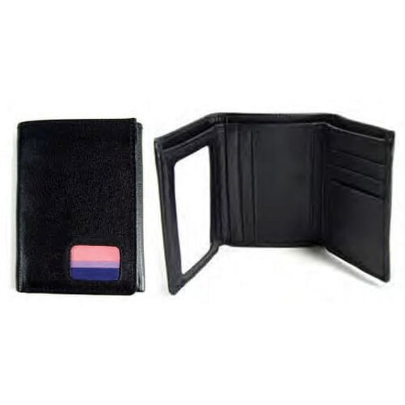 Pride Shack - Bi Pride Flag - Black Leather Trifold Wallet - LGBT Bisexual Pride