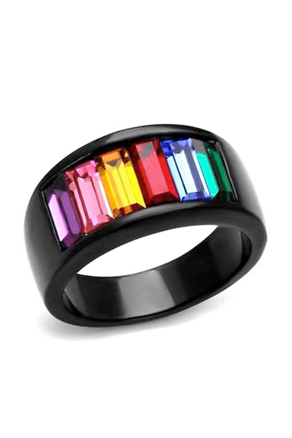 - Black Beauty Rainbow CZ Ring LGBT Lesbian Gay Pride Commitment Ring