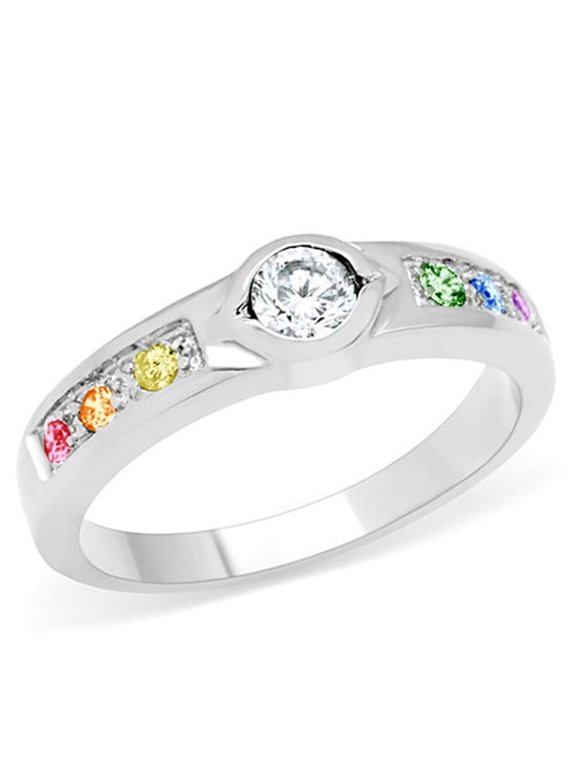 - CZ Unique Back Set Rainbow Ring - Lesbian Engagement Ring Gay Pride