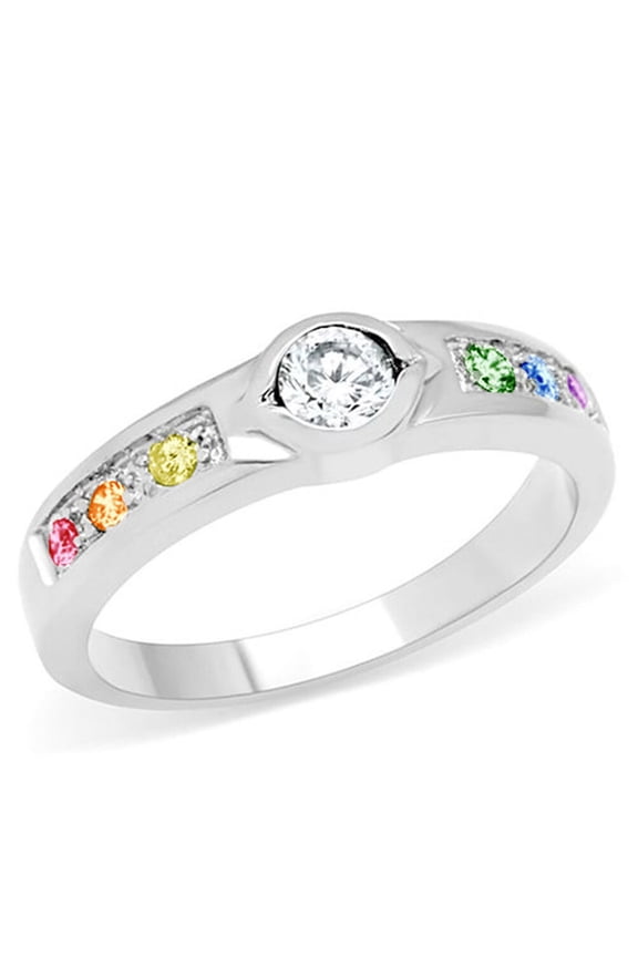 - CZ Unique Back Set Rainbow Ring - Lesbian Engagement Ring Gay Pride
