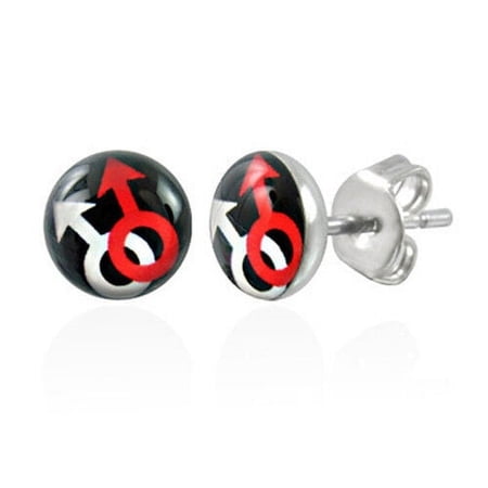 Pride Shack - Double Gay Male Stud (Black, Red & White) Mens Gay Pride Earrings