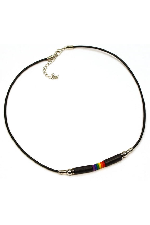 - Gay Pride Rainbow and Black Bead Necklace Approx.18 Inch Rainbow