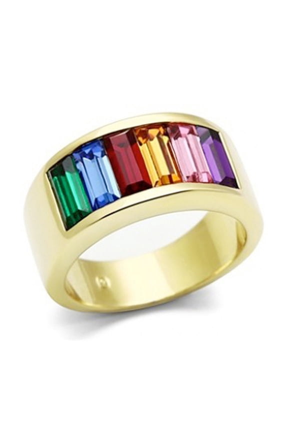 - Gold Beauty Rainbow CZ Ring LGBT Lesbian Gay Pride Commitment Ring