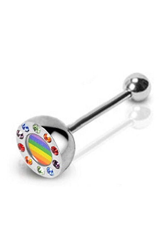- Half Dome Rainbow Barbell Flag - Gay Lesbian Pride Tongue Ring