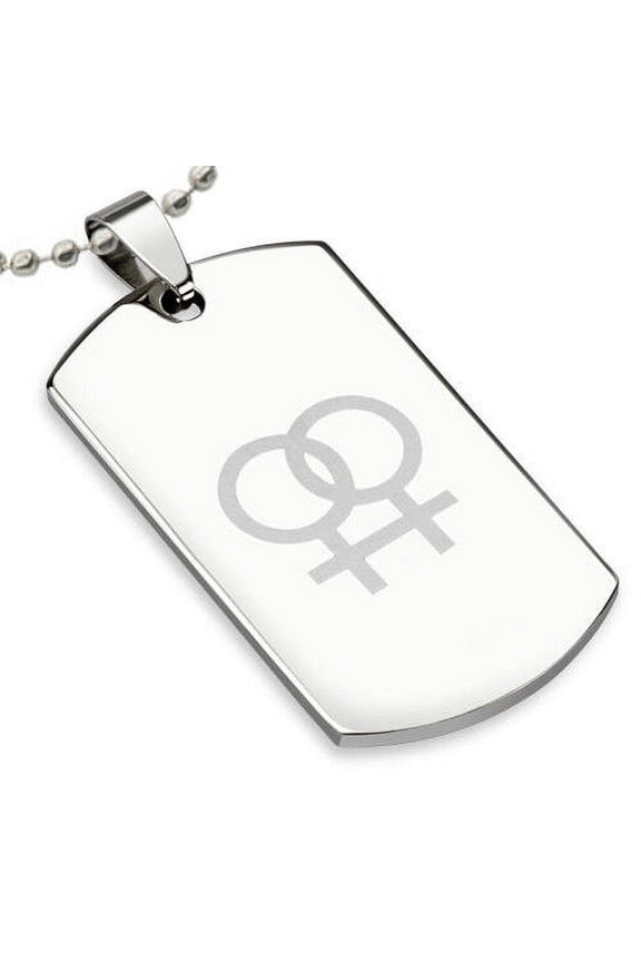- Lesbian Double Female Laser Etched Steel Dog Tag Pendant Necklace