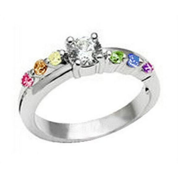 Pride Shack - Lesbian Gay Pride Wedding Ring Band - Rainbow Ring CZ Stone Steps