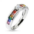 thumbnail image 1 of Pride Shack - Lesbian Gay Pride Wedding Ring Band -Rainbow Ring Center CZ Stone, 1 of 1