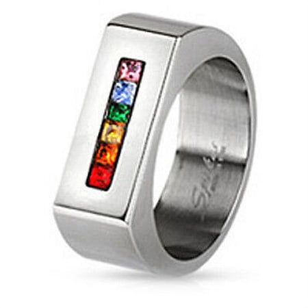 Pride Shack - Lesbian Gay Pride Wedding Ring Band - Rainbow String Flat Top Ring