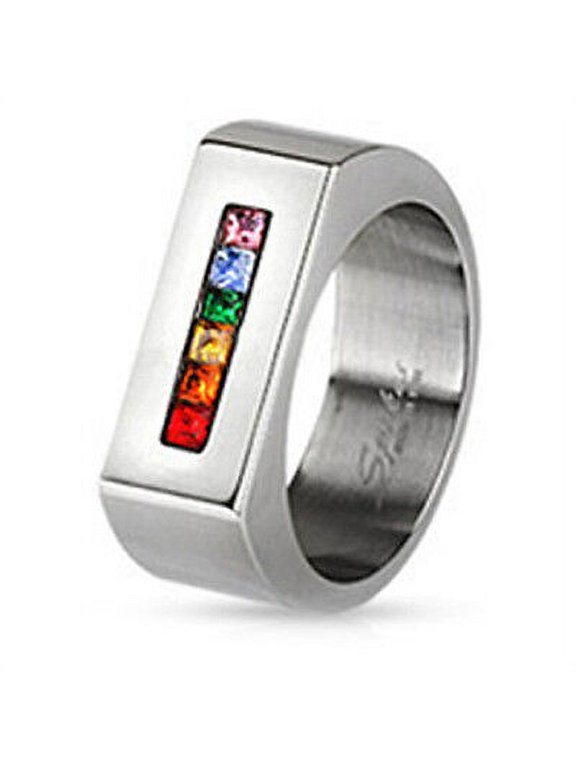- Lesbian Gay Pride Wedding Ring Band - Rainbow String Flat Top Ring