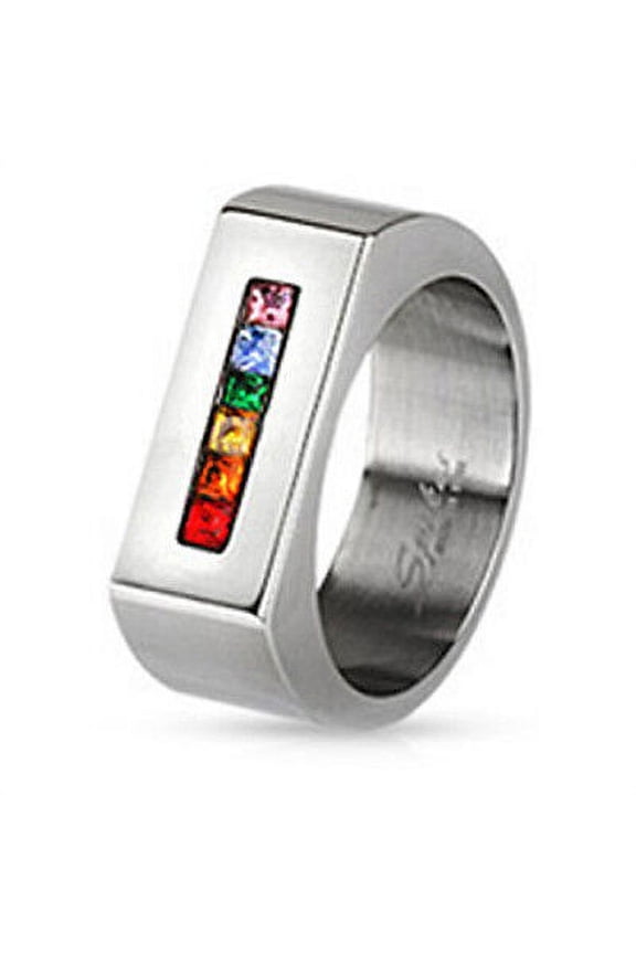 - Lesbian Gay Pride Wedding Ring Band - Rainbow String Flat Top Ring