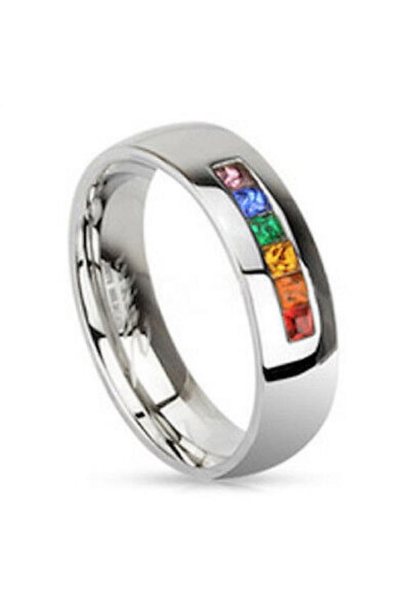 - Lesbian Gay Pride Wedding Ring Band - Rainbow String Smooth Round