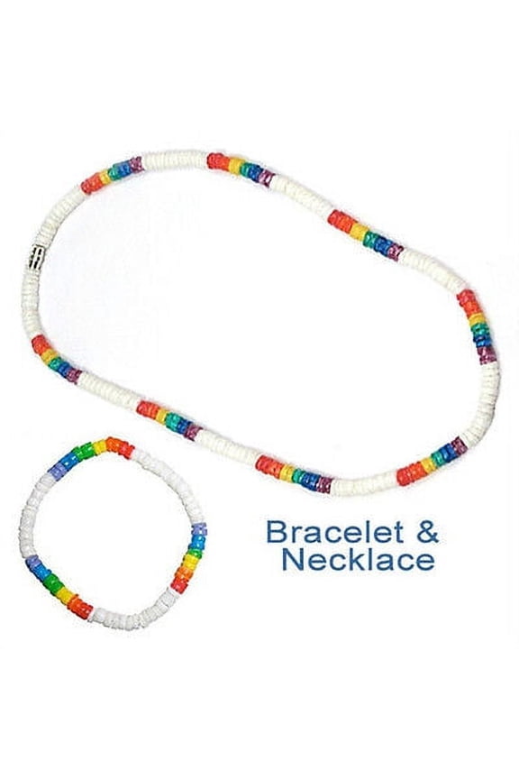 - Lesbian Gay Pride White Rainbow Puka Shell Bead Necklace Bracelet