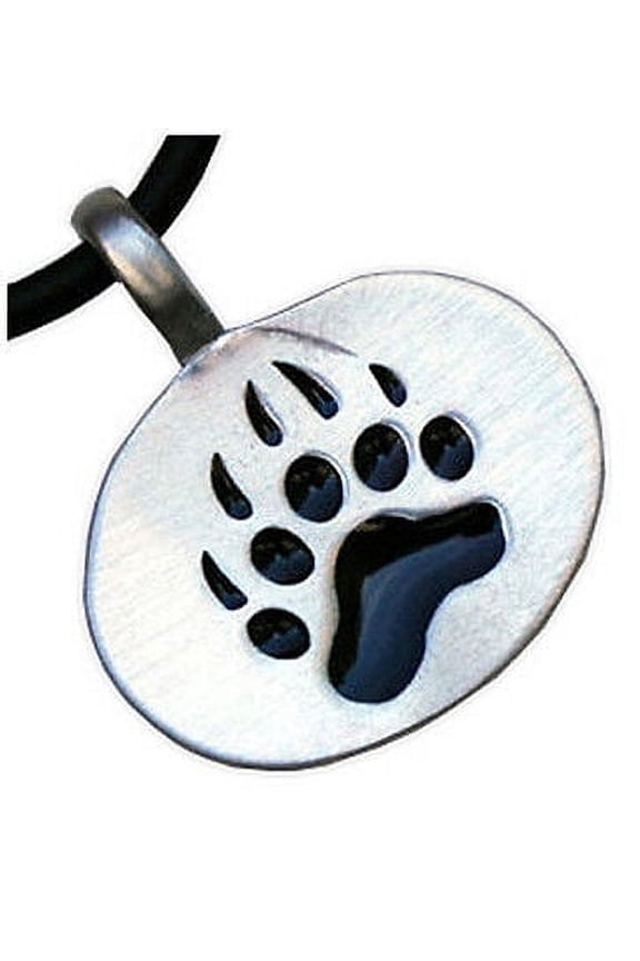 - Male Bear Pride - Mens Gay Pride Pewter Oval Paw Pendant Necklace