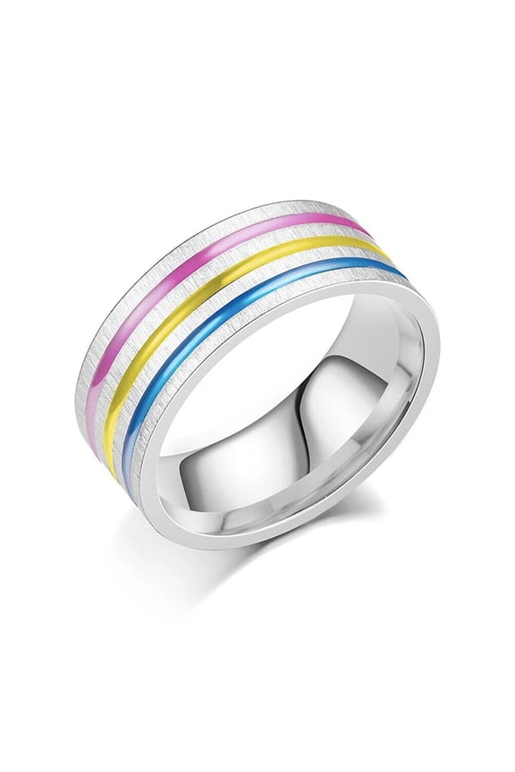 - Pan Pride Flag Stripes Stainless Steel Enamel Ring Pansexual LGBTQ