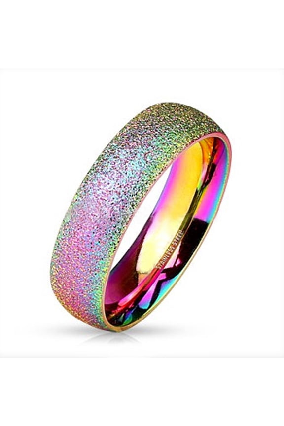 - Rainbow Anodized Glitter Ring - Gay & Lesbian Pride Steel Ring
