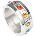 thumbnail image 1 of Pride Shack - Rainbow CZ Blocks Ring - LGBT Lesbian Gay Pride Ring Steel, 1 of 1