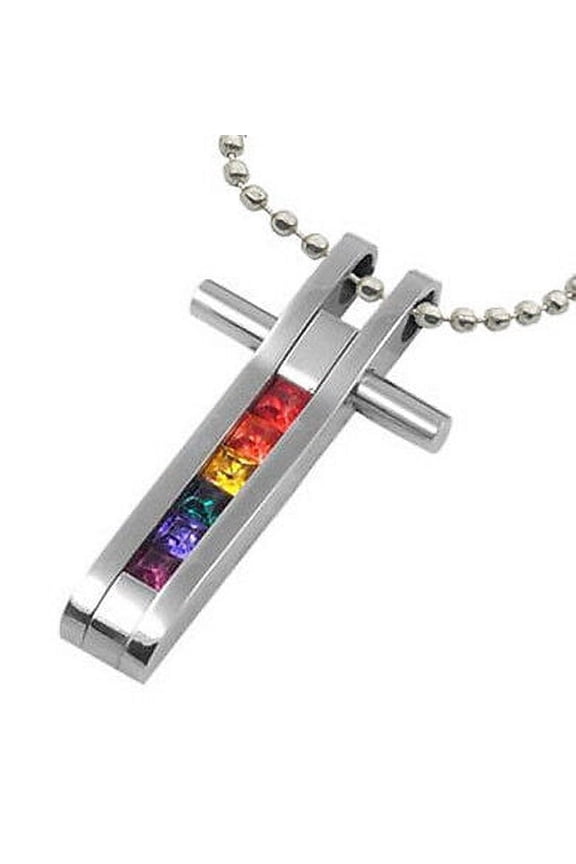 - Rainbow Cross Christian Pendant - Lesbian Gay Pride LGBT Necklace