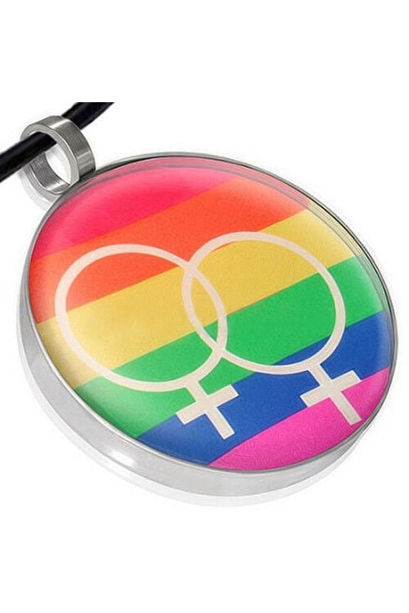 - Rainbow Double Female Symbol Lesbian Pride Disc Pendant Necklace