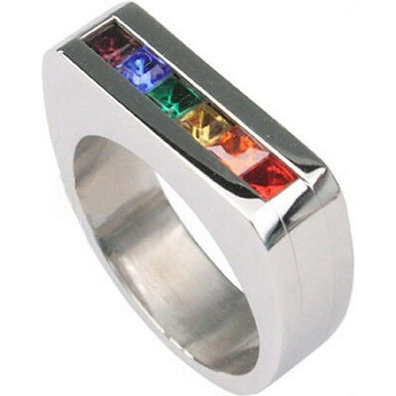 Pride Shack - Rainbow Flat Top Ring LGBT Lesbian Gay Pride Ring Stainless Steel