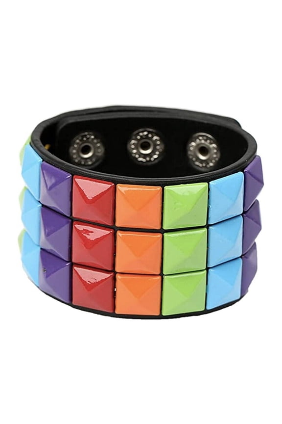 - Rainbow Leather Studded Gay Pride LGBT Lesbian Wristband Bracelet