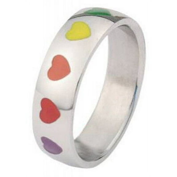 Pride Shack - Rainbow Smooth Hearts Ring - LGBT Lesbian Gay Pride Ring Steel