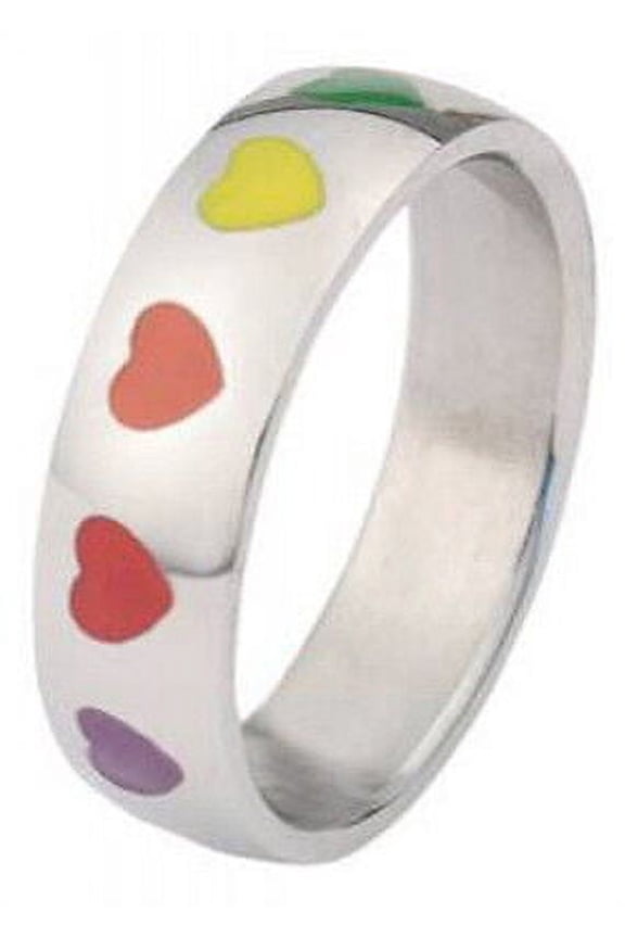 - Rainbow Smooth Hearts Ring - LGBT Lesbian Gay Pride Ring Steel