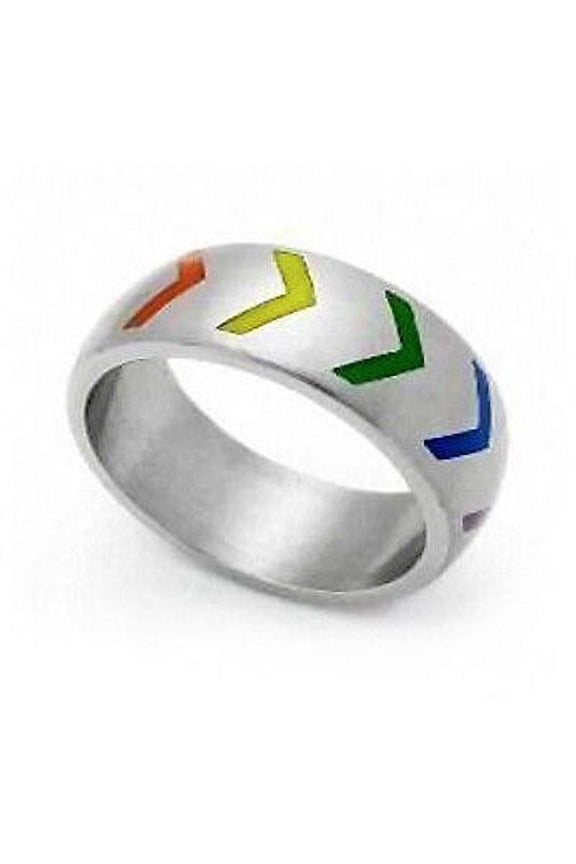 - Rainbow Tire Style Ring - LGBT Lesbian Gay Pride Ring Steel