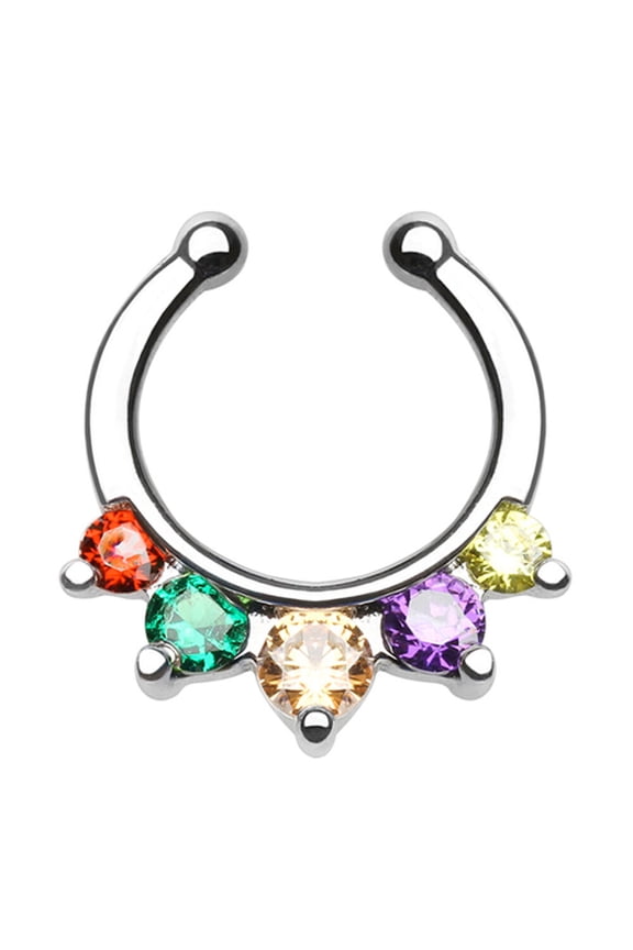 - Rainbow Triangle Septum Clip-on Nose Ring Lesbian Gay Body Jewelry