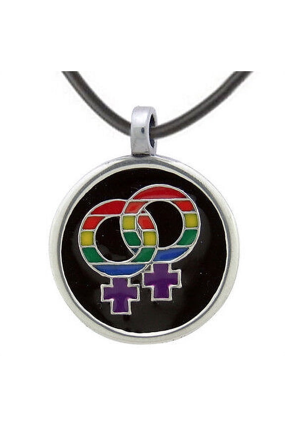- Round Rainbow Double Female Symbol Lesbian Pride Pendant Necklace