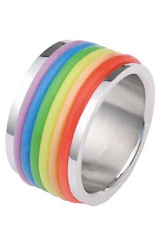 - Rubber Rainbow Flag Ring - LGBT Lesbian Gay Pride Ring Steel
