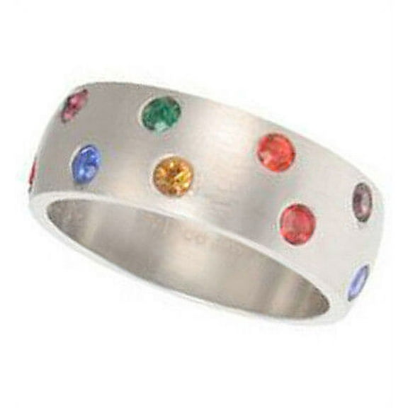 Pride Shack - Scattered Full Rainbow Ring - LGBT Lesbian Gay Pride Ring Steel