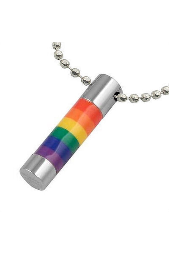 - Smooth Rainbow Cylinder Pendant - Lesbian Gay Pride LGBT Necklace