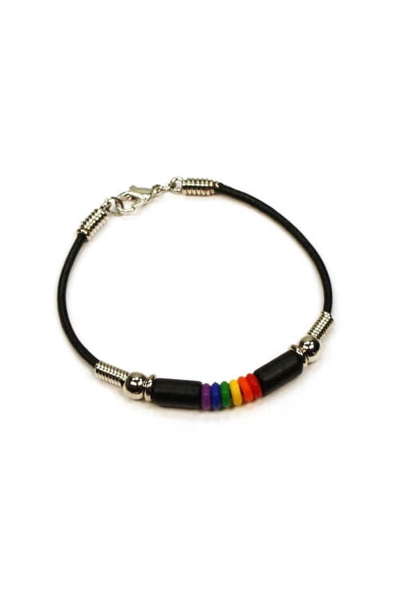 - Sweet Style Lesbian Gay Pride RainbowBlack Bead Wristlet Bracelet