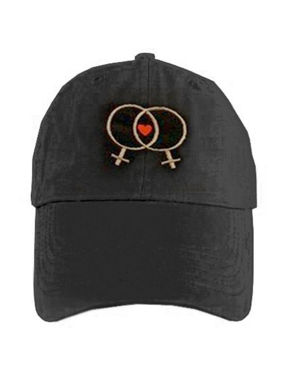 - Tan Baseball Hat Double Lesbian Symbols - LGBT Lesbian Pride Cap